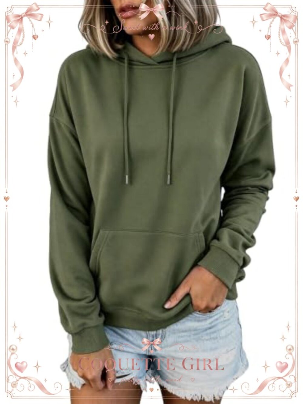 Womens Hoodie Drawstring Pullover Sweatshirt Kangaroo Pocket Loose Fit